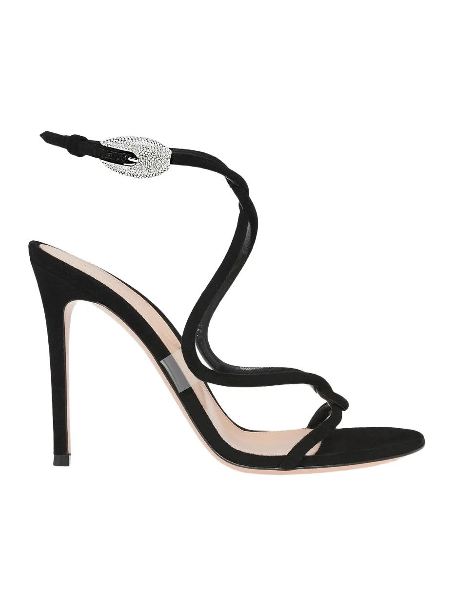 Women's Crystal-Embellished Buckle 105MM Suede Sandals Women's Crystal-Embellished Buckle 105MM Suede Sandals