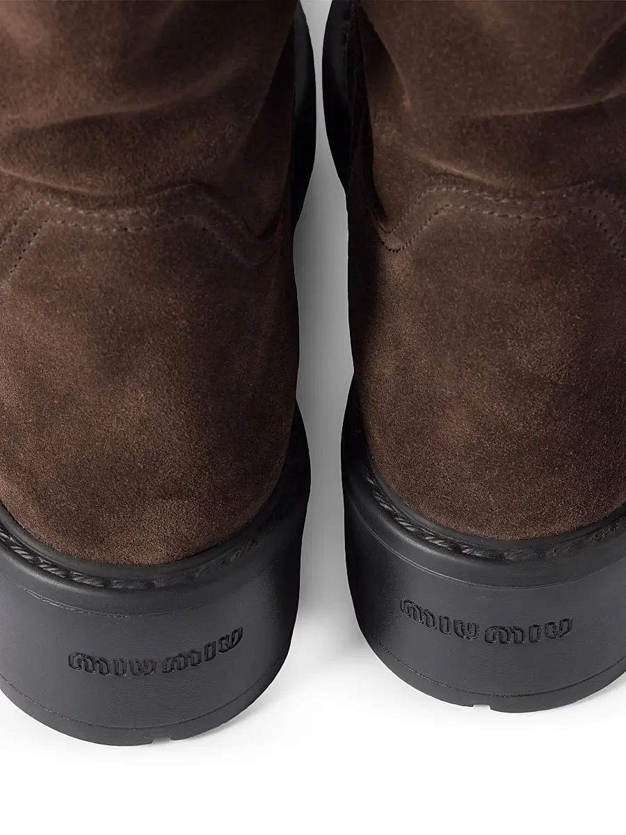 Miu Miu Women's Suede and Shearling Mid-Calf Boots - Brown | Thumbnail 3