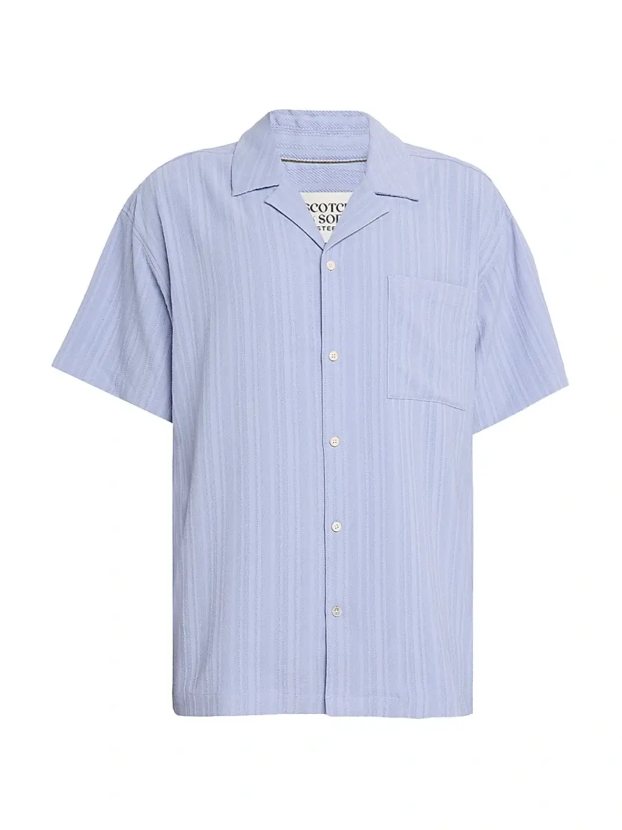 Scotch & Soda Men's Textured Striped Chest-Pocket Short-Sleeve Shirt - Lavender | Image 1 Scotch & Soda Men's Textured Striped Chest-Pocket Short-Sleeve Shirt - Lavender | Image 1