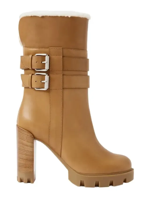 Christian Louboutin Elisawalk 100 Buckled Shearling-lined Leather Ankle Boots