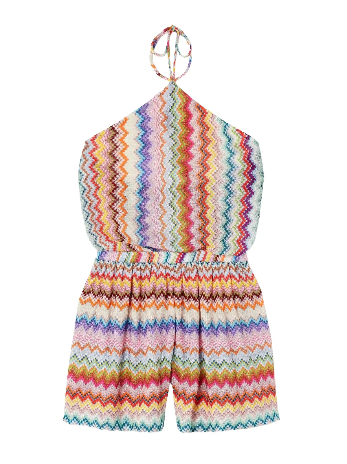 Mare Striped Metallic Crochet-knit Halterneck Playsuit