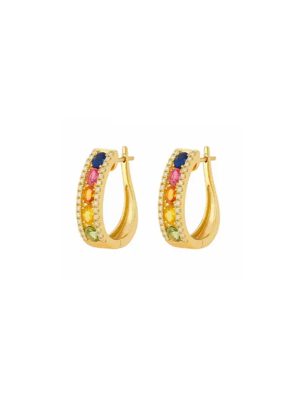 2.34ct Multi Sapphire Diamond 14K Gold Hoop Earrings 2.34ct Multi Sapphire Diamond 14K Gold Hoop Earrings