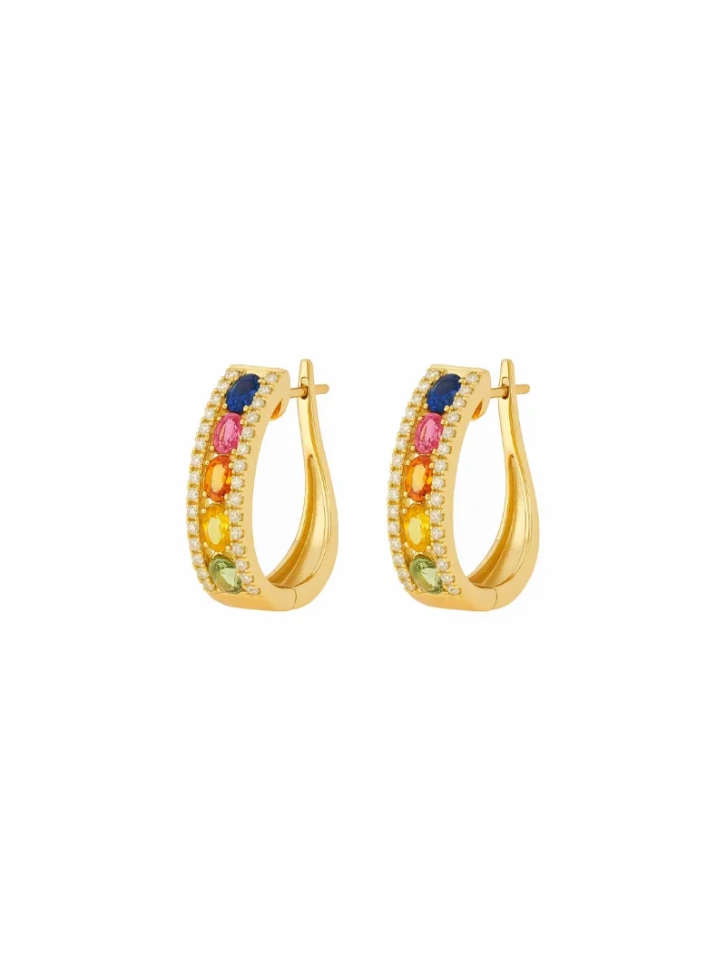 2.34ct Multi Sapphire Diamond 14K Gold Hoop Earrings 2.34ct Multi Sapphire Diamond 14K Gold Hoop Earrings