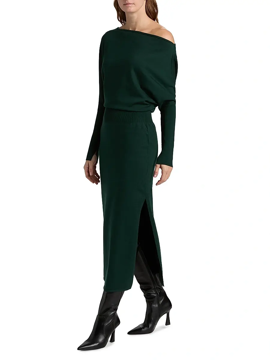 SIMKHAI Women's Janese Off-The-Shoulder Midi-Dress - Emerald | Thumbnail 2 SIMKHAI Women's Janese Off-The-Shoulder Midi-Dress - Emerald | Thumbnail 2