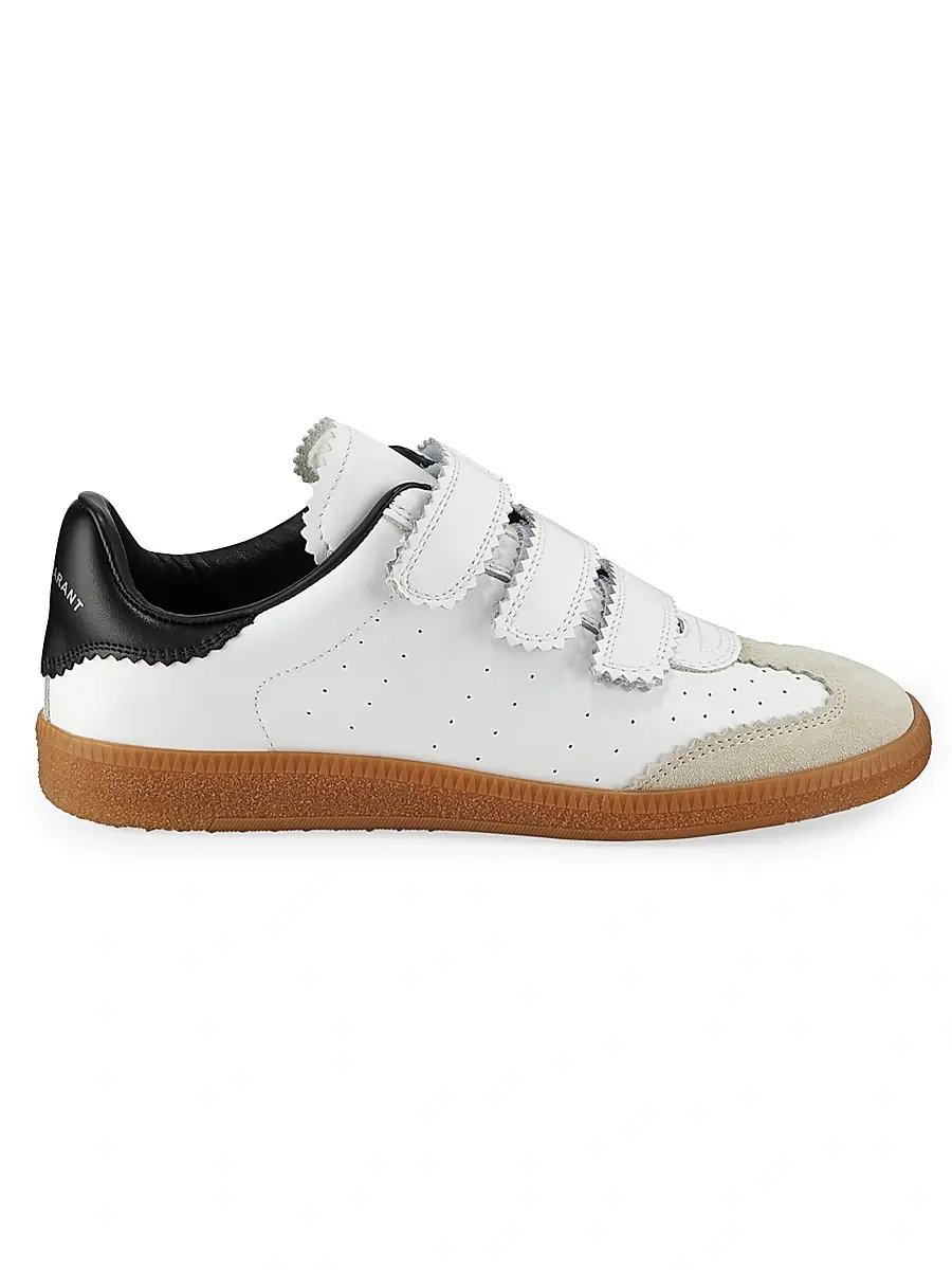 Isabel Marant Women's Beth Perforated Low-Top Suede-Leather Sneakers - White Black | Image 1 Isabel Marant Women's Beth Perforated Low-Top Suede-Leather Sneakers - White Black | Image 1
