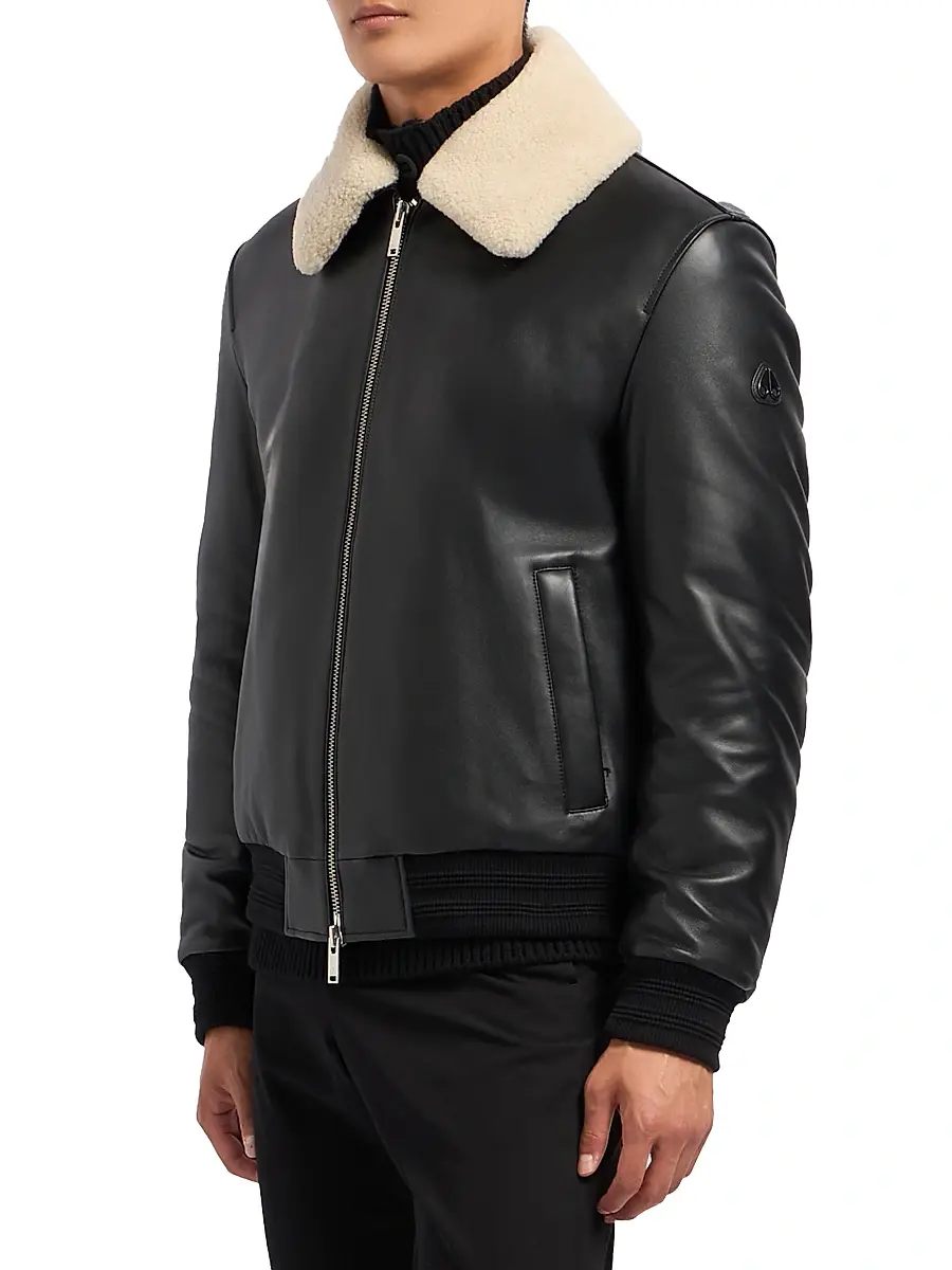Moose Knuckles Men's Toba Shearling-Trim Leather Bomber Jacket | Thumbnail 4 Moose Knuckles Men's Toba Shearling-Trim Leather Bomber Jacket | Thumbnail 4