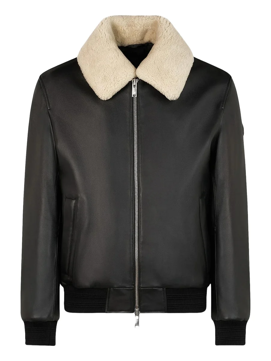 Moose Knuckles Men's Toba Shearling-Trim Leather Bomber Jacket