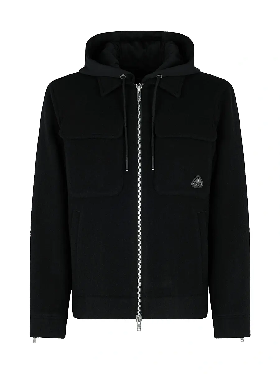 Moose Knuckles Men's Snowdon Wool-Blend Hooded Shirt Jacket - Black | Image 1 Moose Knuckles Men's Snowdon Wool-Blend Hooded Shirt Jacket - Black | Image 1