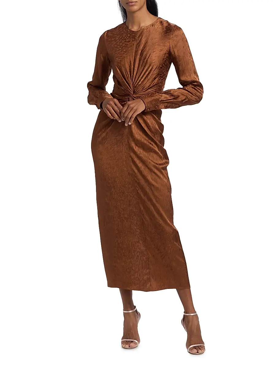 Prabal Gurung Women's Pebbled Jacquard Twist-Front Midi-Dress - Toffee | Thumbnail 2 Prabal Gurung Women's Pebbled Jacquard Twist-Front Midi-Dress - Toffee | Thumbnail 2