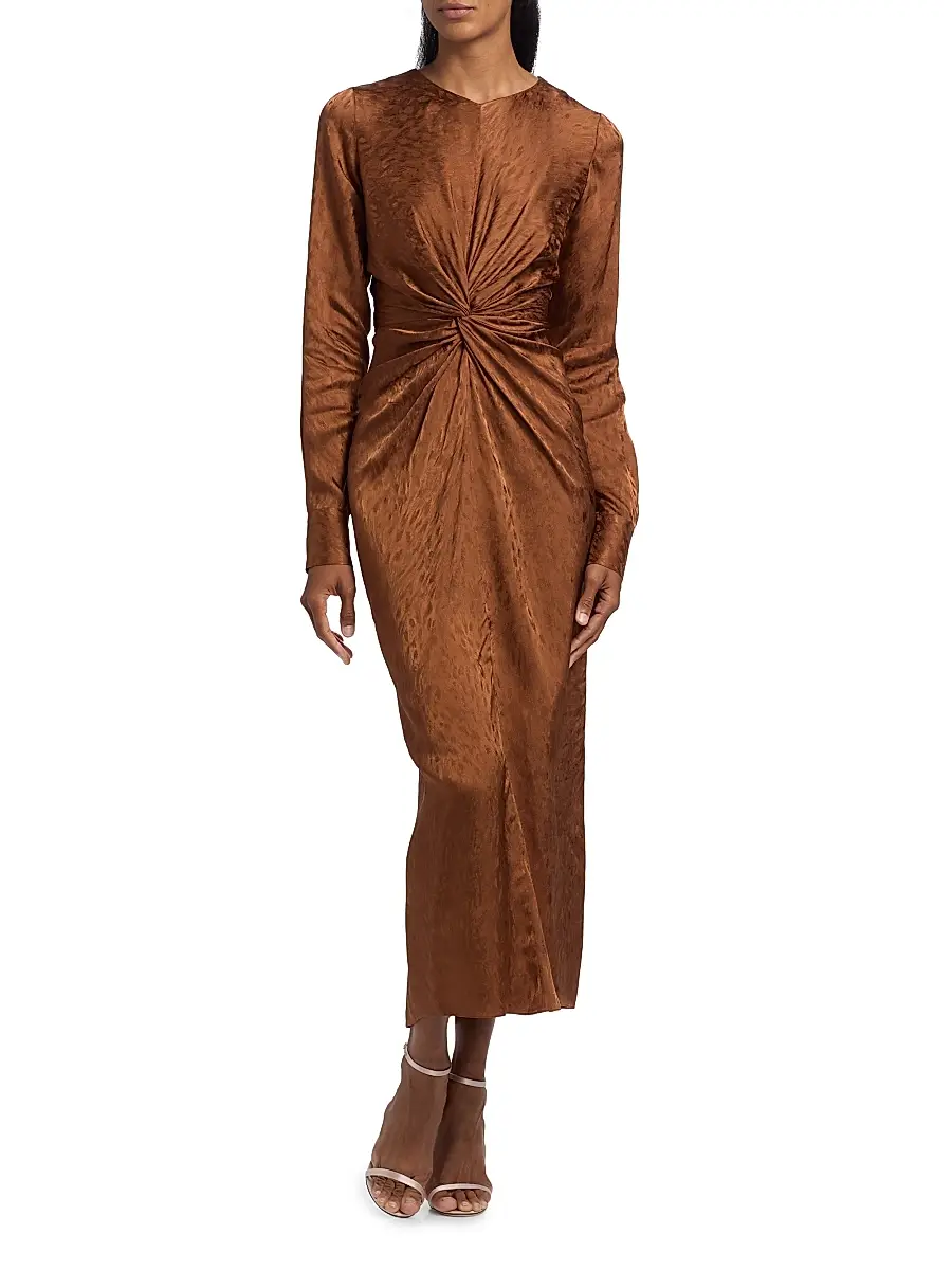 Prabal Gurung Women's Pebbled Jacquard Twist-Front Midi-Dress - Toffee | Thumbnail 3 Prabal Gurung Women's Pebbled Jacquard Twist-Front Midi-Dress - Toffee | Thumbnail 3