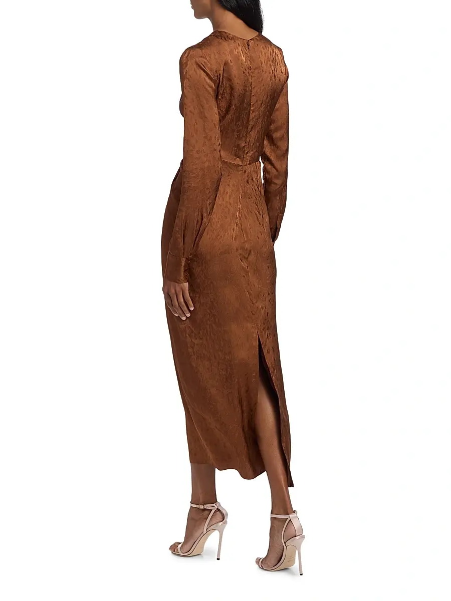 Prabal Gurung Women's Pebbled Jacquard Twist-Front Midi-Dress - Toffee | Thumbnail 5 Prabal Gurung Women's Pebbled Jacquard Twist-Front Midi-Dress - Toffee | Thumbnail 5