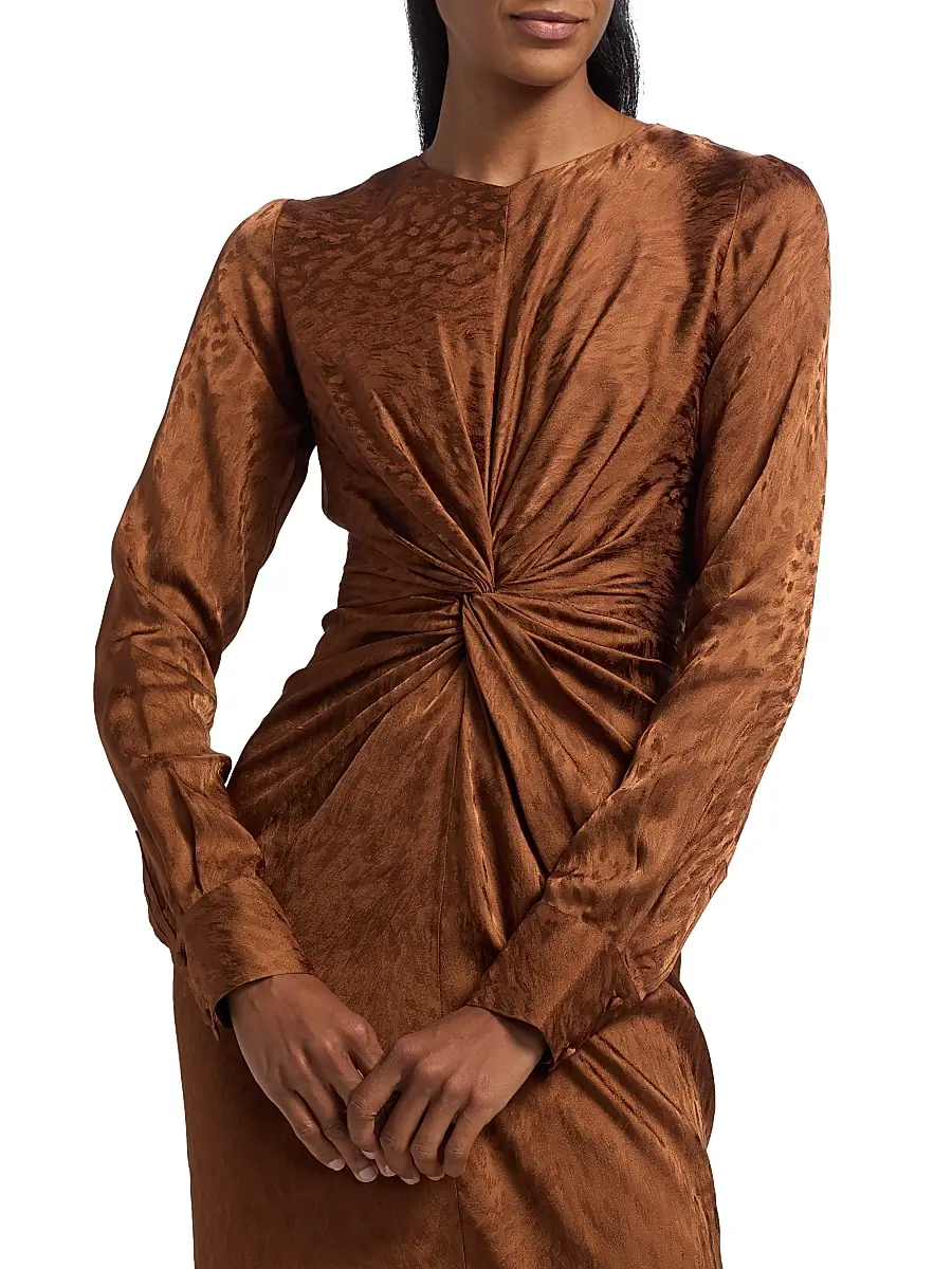 Prabal Gurung Women's Pebbled Jacquard Twist-Front Midi-Dress - Toffee | Thumbnail 6 Prabal Gurung Women's Pebbled Jacquard Twist-Front Midi-Dress - Toffee | Thumbnail 6