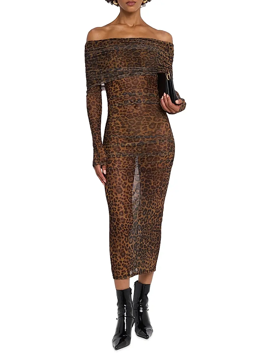 Lapointe Women's Leopard Mesh Body-Con Midi-Dress | Thumbnail 2 Lapointe Women's Leopard Mesh Body-Con Midi-Dress | Thumbnail 2