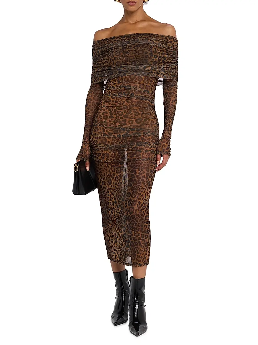 Lapointe Women's Leopard Mesh Body-Con Midi-Dress | Thumbnail 3 Lapointe Women's Leopard Mesh Body-Con Midi-Dress | Thumbnail 3