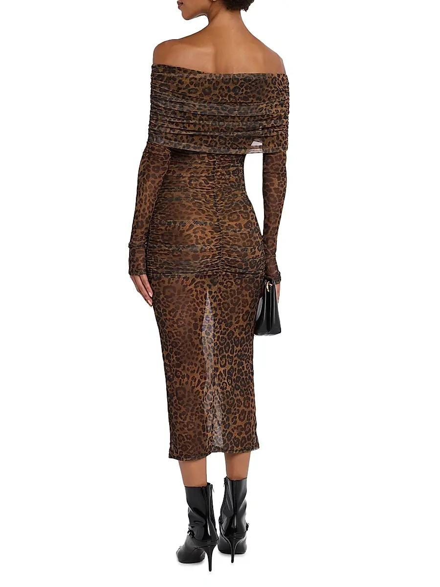 Lapointe Women's Leopard Mesh Body-Con Midi-Dress | Thumbnail 4 Lapointe Women's Leopard Mesh Body-Con Midi-Dress | Thumbnail 4