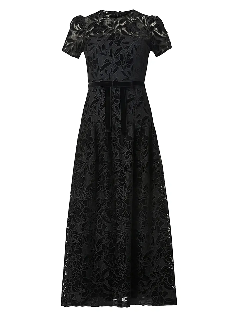 Shoshanna Women's Farah Velvet Lace Tea-Length Dress - Jet | Image 1 Shoshanna Women's Farah Velvet Lace Tea-Length Dress - Jet | Image 1