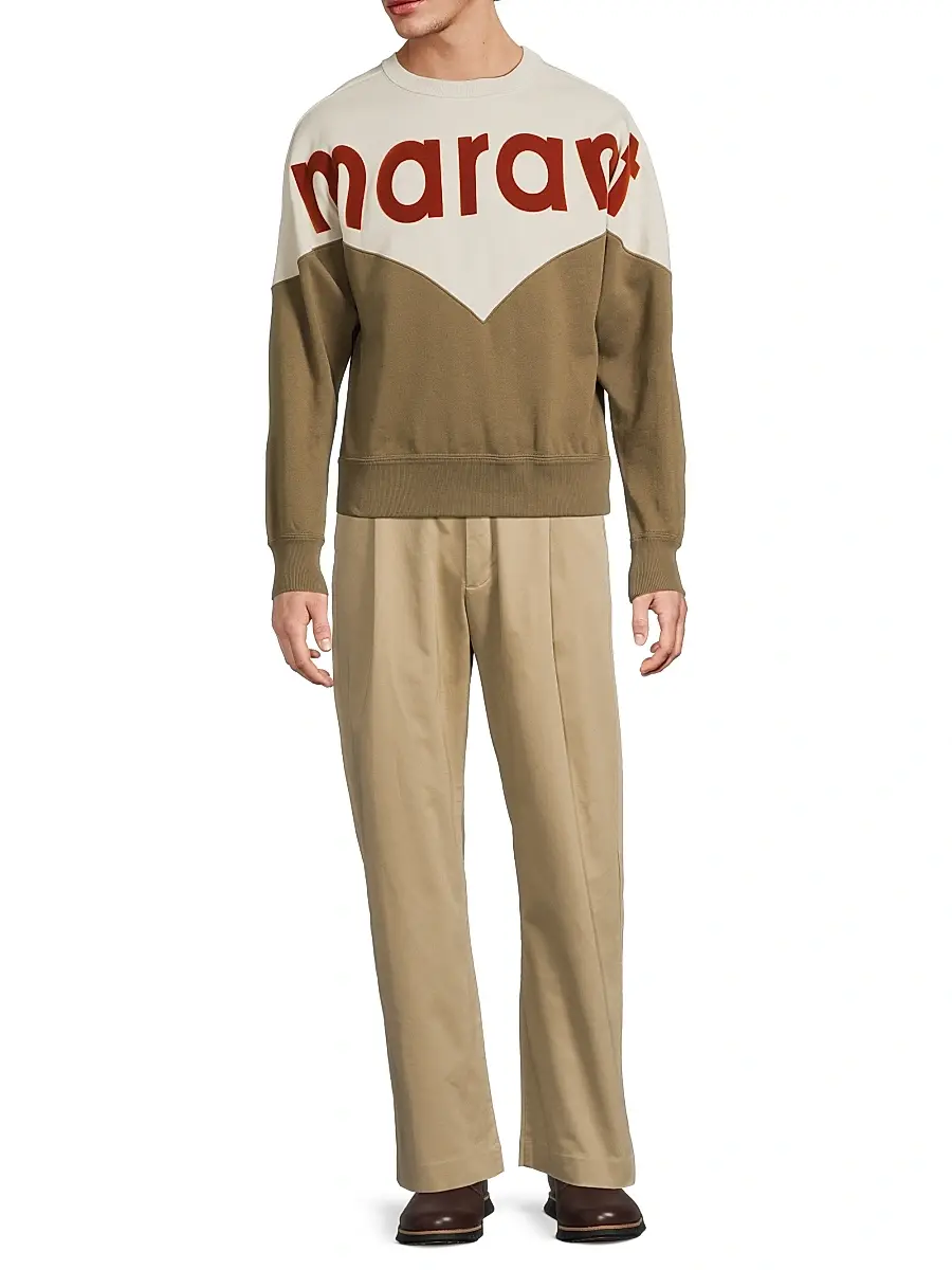 Isabel Marant Men's Logo Cotton-Blend Sweatshirt - Ecru Dark | Thumbnail 2