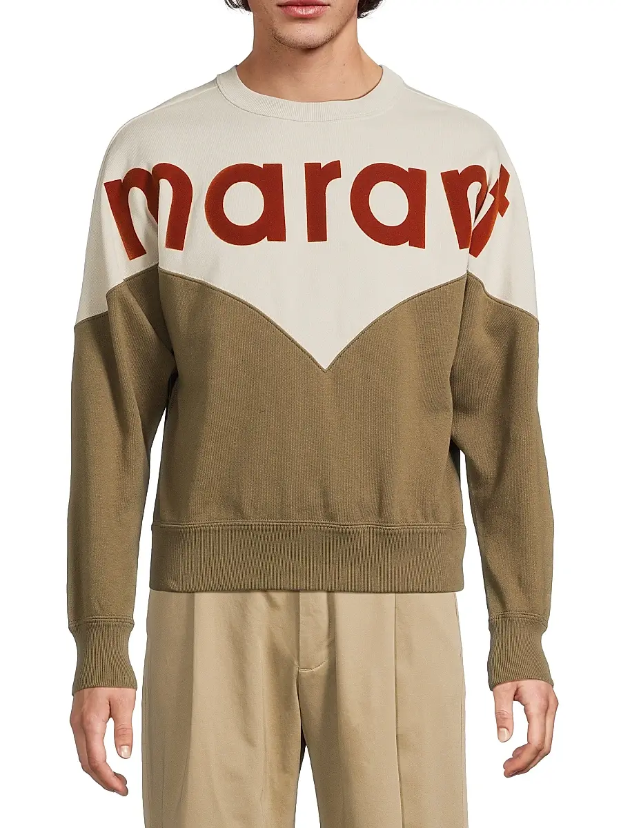 Isabel Marant Men's Logo Cotton-Blend Sweatshirt - Ecru Dark | Thumbnail 3