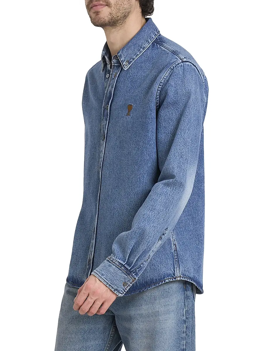 AMI PARIS Men's Denim ADC Logo Button-Down Shirt | Thumbnail 4 AMI PARIS Men's Denim ADC Logo Button-Down Shirt | Thumbnail 4