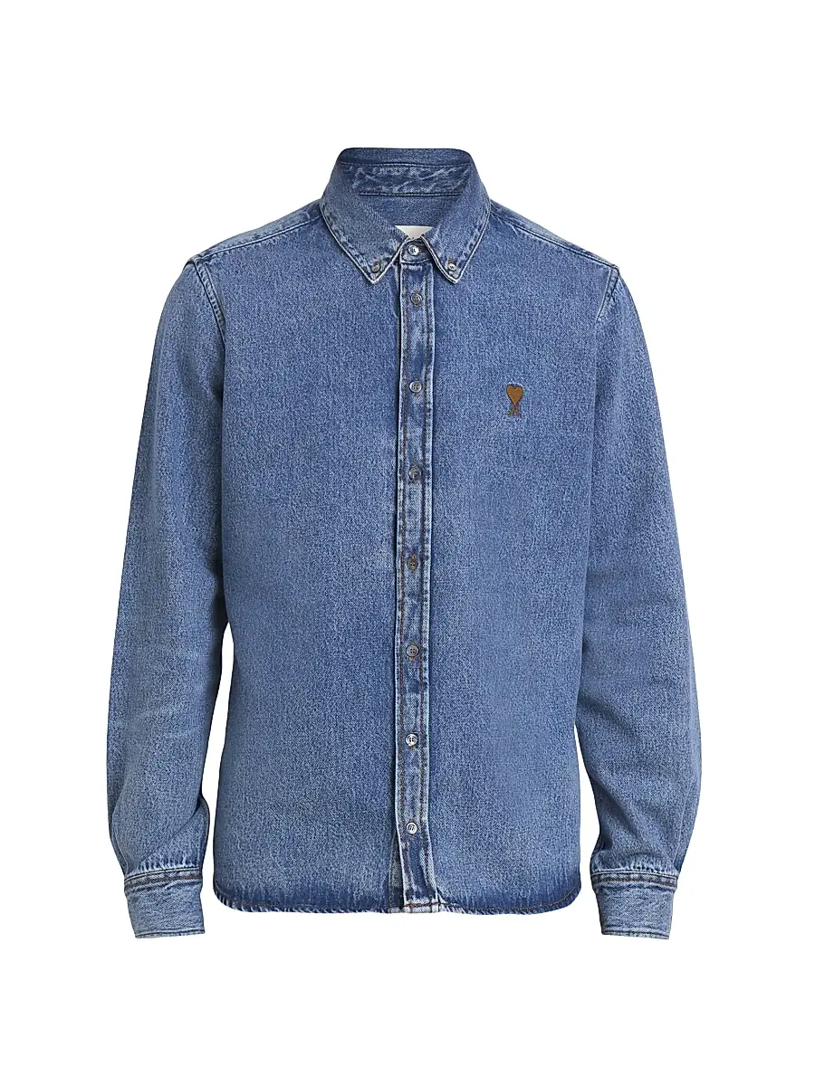 AMI PARIS Men's Denim ADC Logo Button-Down Shirt