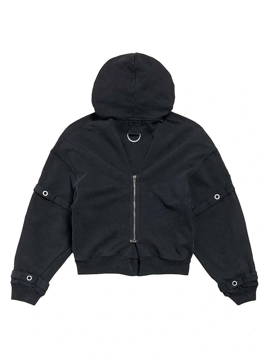 Balenciaga Men's D-Ring Cargo Zip-Up Hoodie - Faded Black | Thumbnail 2 Balenciaga Men's D-Ring Cargo Zip-Up Hoodie - Faded Black | Thumbnail 2