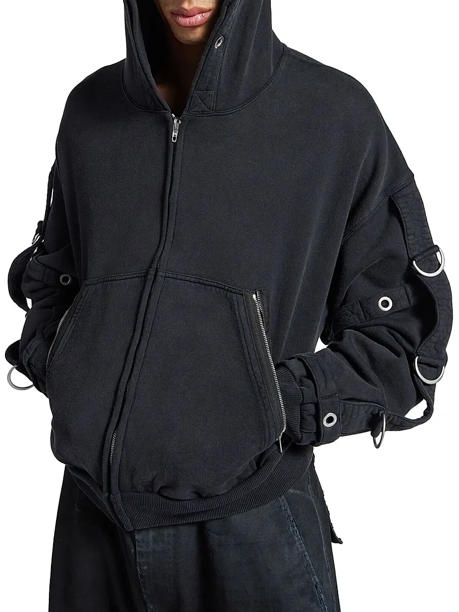 Balenciaga Men's D-Ring Cargo Zip-Up Hoodie - Faded Black | Thumbnail 4 Balenciaga Men's D-Ring Cargo Zip-Up Hoodie - Faded Black | Thumbnail 4