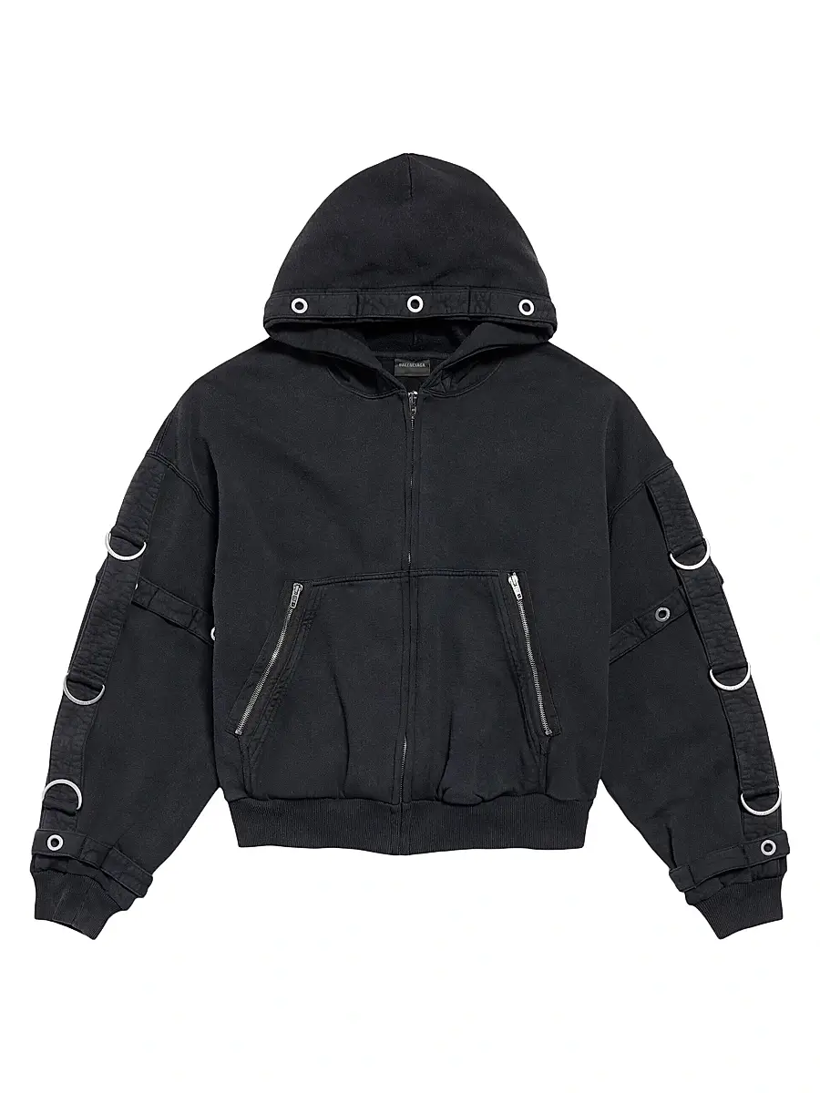 Men's D-Ring Cargo Zip-Up Hoodie - Faded Black Men's D-Ring Cargo Zip-Up Hoodie - Faded Black
