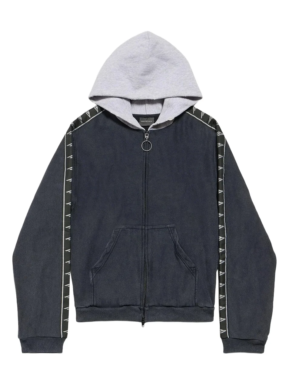 Men's Stripe Patched Hood Zip-Up Hoodie Men's Stripe Patched Hood Zip-Up Hoodie