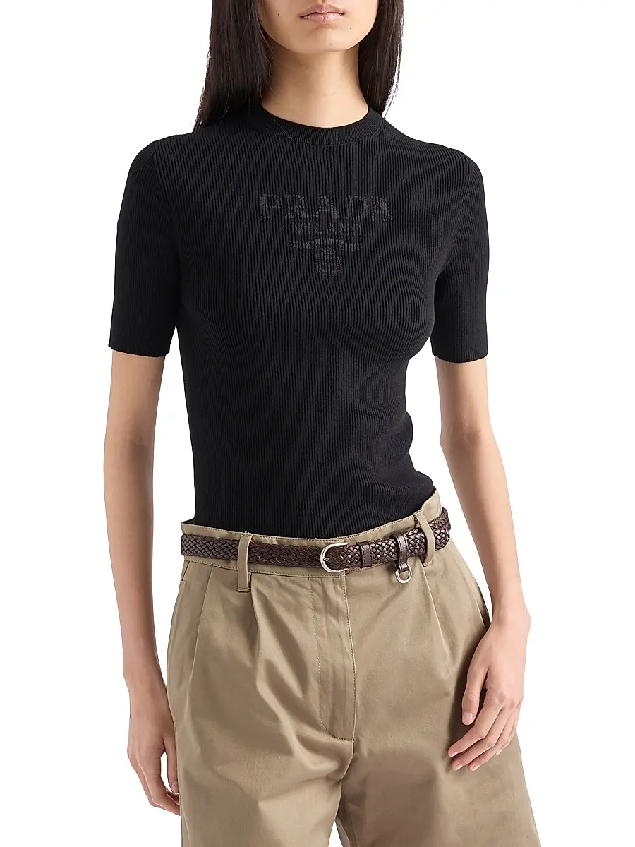 Prada Women's Cotton Crewneck Sweater - Black | Thumbnail 3 Prada Women's Cotton Crewneck Sweater - Black | Thumbnail 3