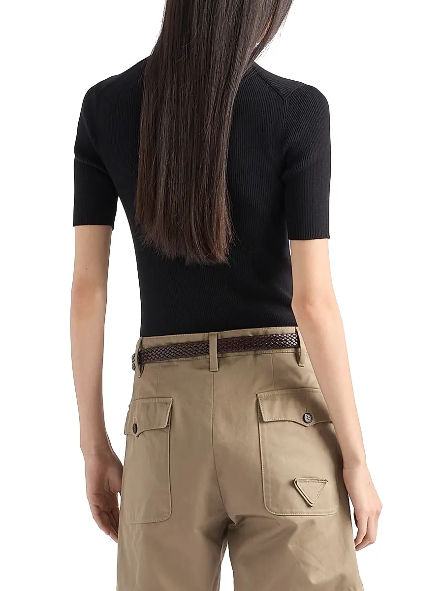 Prada Women's Cotton Crewneck Sweater - Black | Thumbnail 4 Prada Women's Cotton Crewneck Sweater - Black | Thumbnail 4