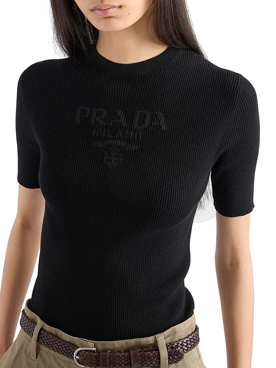 Prada Women's Cotton Crewneck Sweater - Black | Thumbnail 5 Prada Women's Cotton Crewneck Sweater - Black | Thumbnail 5