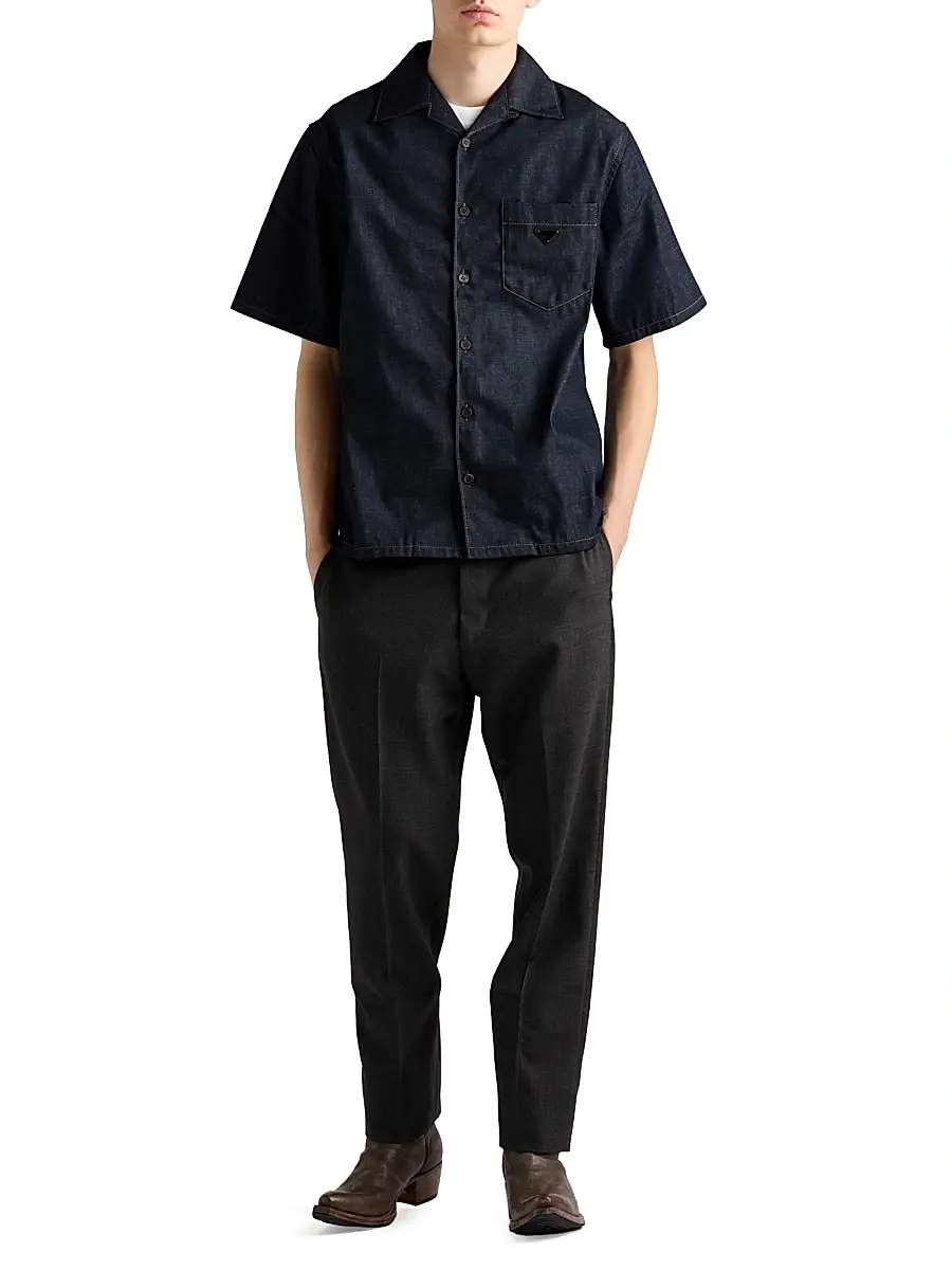 Prada Men's Denim Bowling Shirt - Blue | Thumbnail 7 Prada Men's Denim Bowling Shirt - Blue | Thumbnail 7