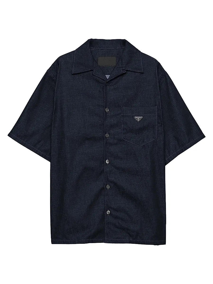 Prada Men's Denim Bowling Shirt - Blue | Image 1 Prada Men's Denim Bowling Shirt - Blue | Image 1