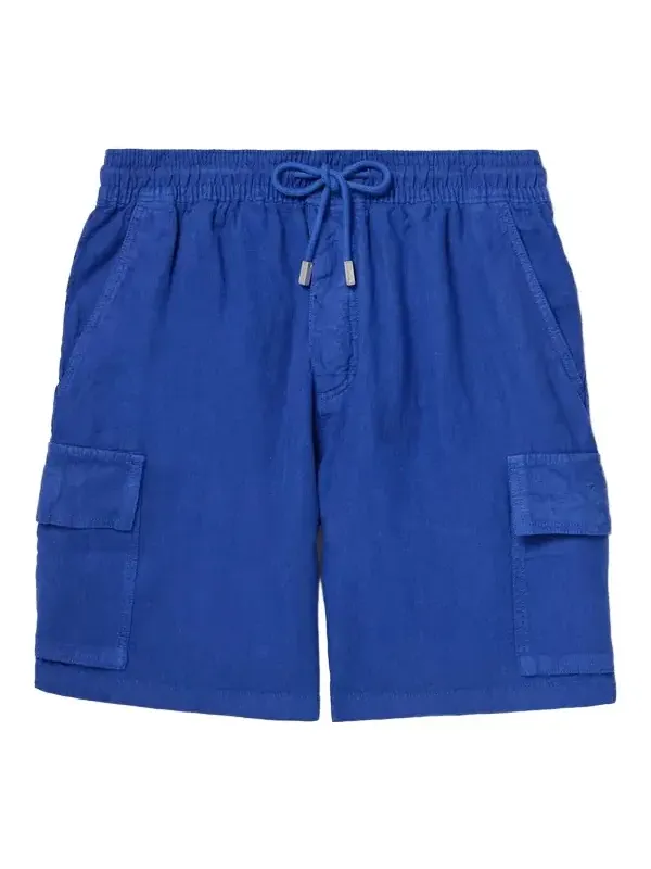 Straight-Leg Linen Drawstring Cargo Shorts - Men Straight-Leg Linen Drawstring Cargo Shorts - Men