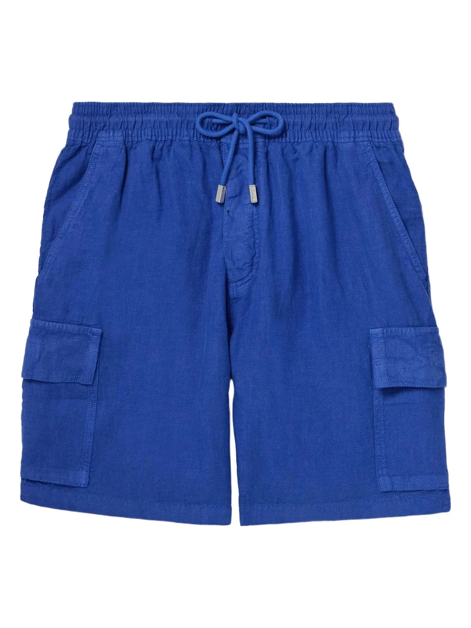 Straight-Leg Linen Drawstring Cargo Shorts - Men Straight-Leg Linen Drawstring Cargo Shorts - Men
