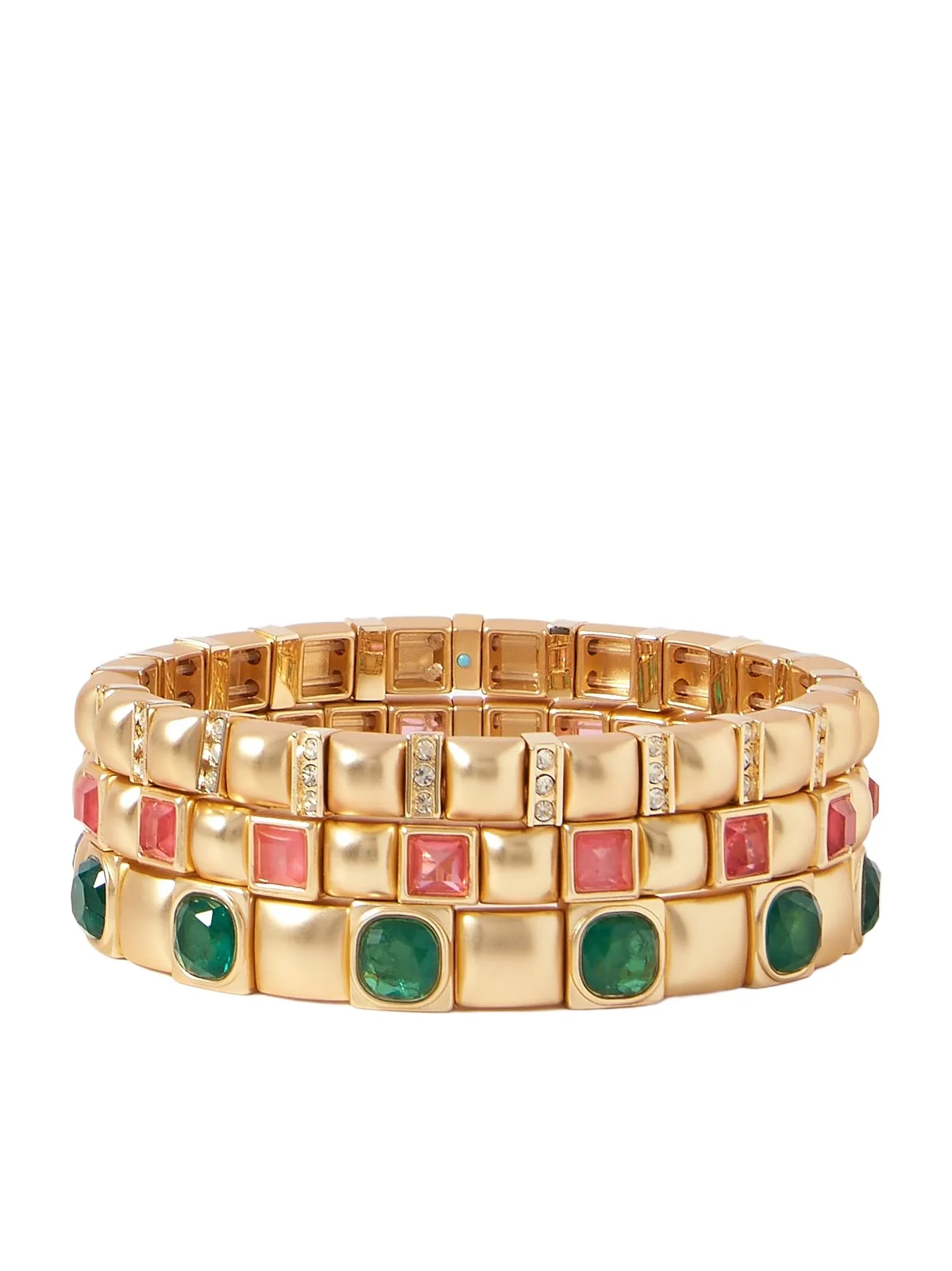 The Jeweled Set Of Three Gold-tone And Cubic Zirconia Bracelets
