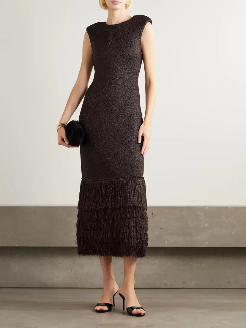 Aje Breeze Fringed Metallic Knitted Midi Dress | Thumbnail 2 Aje Breeze Fringed Metallic Knitted Midi Dress | Thumbnail 2