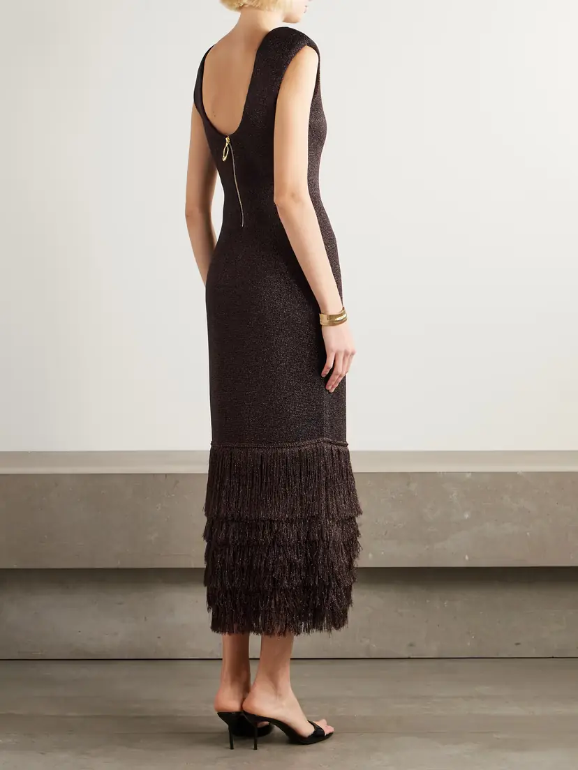 Aje Breeze Fringed Metallic Knitted Midi Dress | Thumbnail 3 Aje Breeze Fringed Metallic Knitted Midi Dress | Thumbnail 3