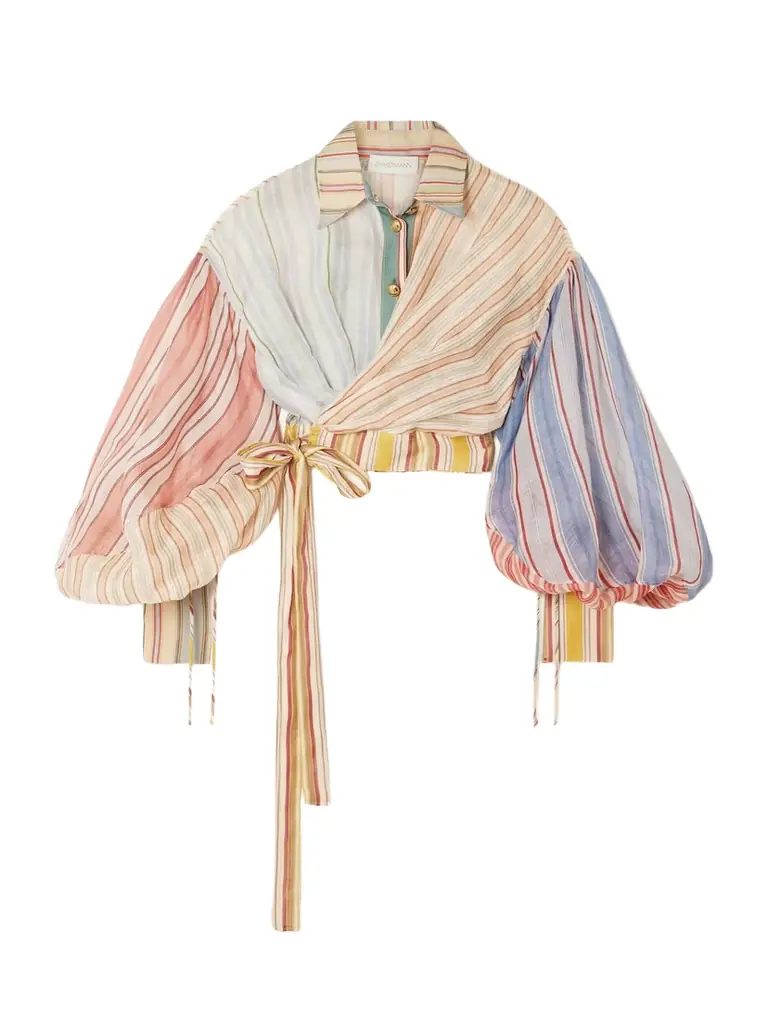 Zimmermann Striped Linen And Silk-blend Wrap Blouse | Image 1 Zimmermann Striped Linen And Silk-blend Wrap Blouse | Image 1