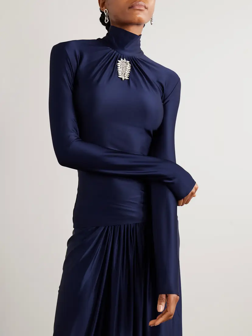 Rabanne Crystal-embellished Gathered Satin-jersey Top | Thumbnail 3 Rabanne Crystal-embellished Gathered Satin-jersey Top | Thumbnail 3