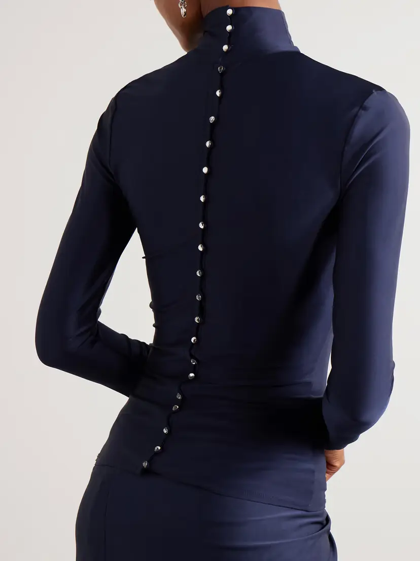 Rabanne Crystal-embellished Gathered Satin-jersey Top | Thumbnail 4 Rabanne Crystal-embellished Gathered Satin-jersey Top | Thumbnail 4