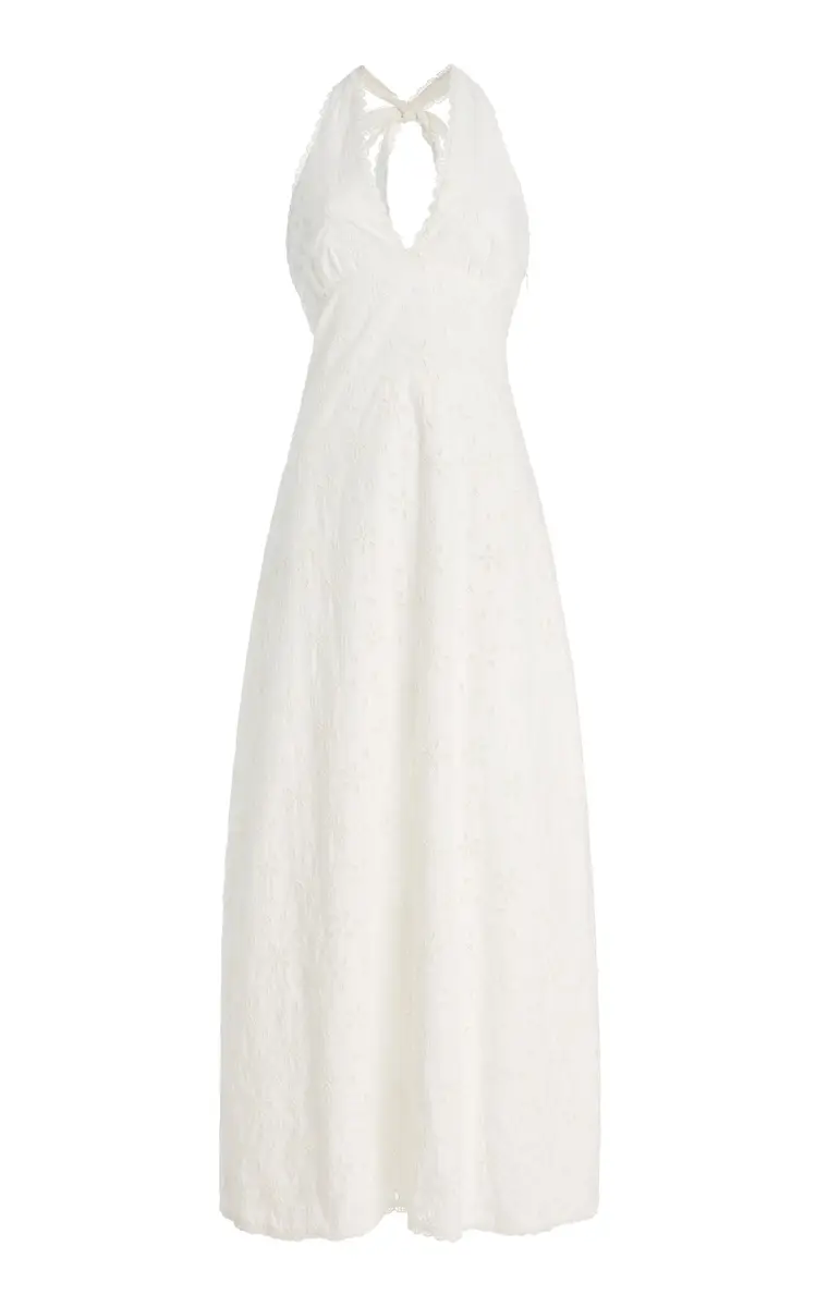 Posse Salma Eyelet Cotton Maxi Halter Dress | Image 1 Posse Salma Eyelet Cotton Maxi Halter Dress | Image 1
