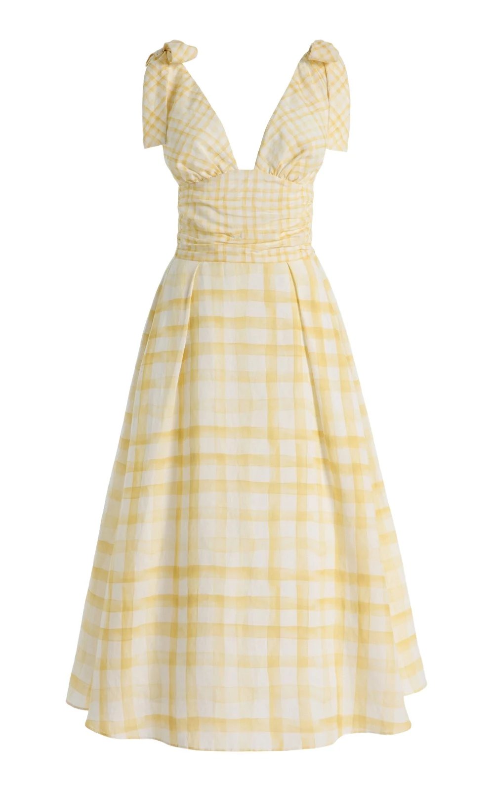 Bow-Detailed Gingham Midi Dress