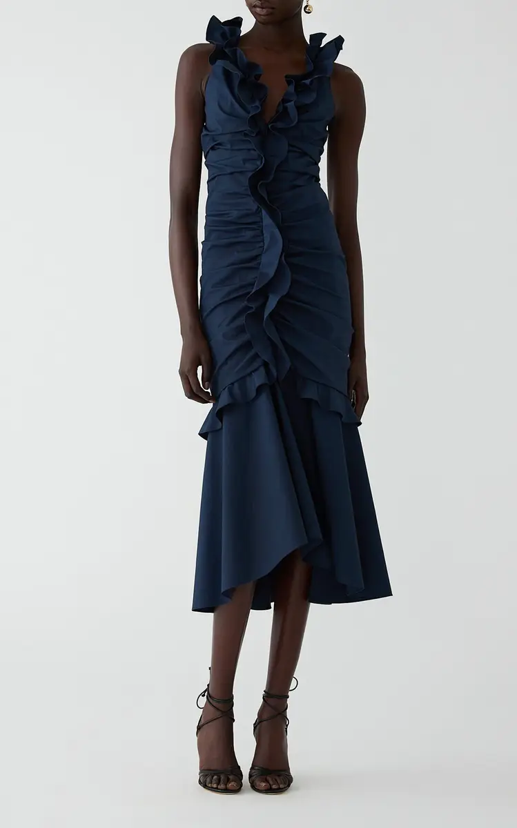 Carolina Herrera Ruffled Cotton Midi Dress | Thumbnail 3