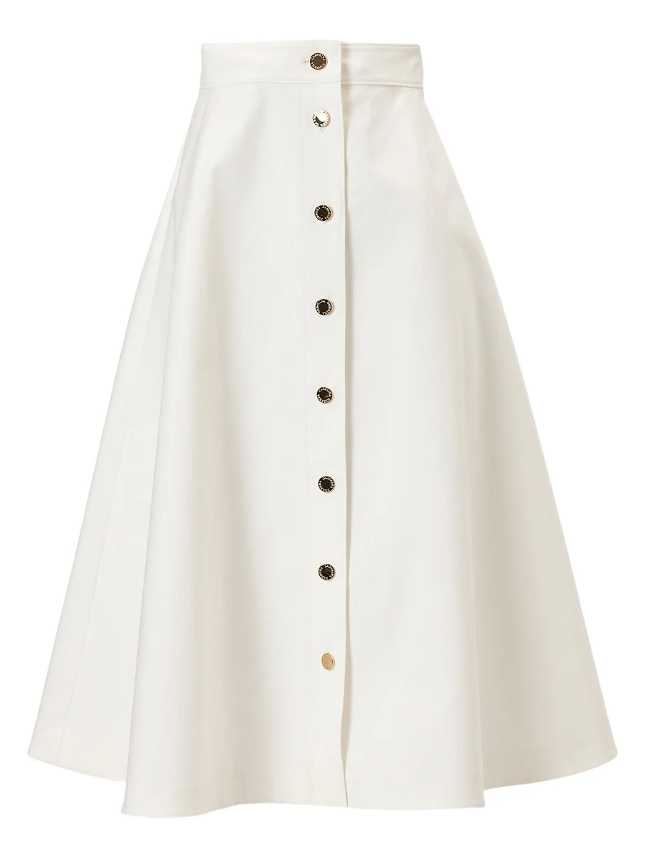 High-Rise Cotton Sateen Midi Skirt