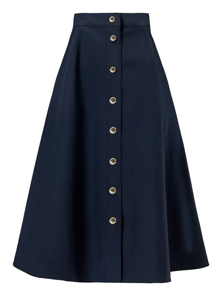 Button-Front Cotton Sateen Midi Skirt Button-Front Cotton Sateen Midi Skirt