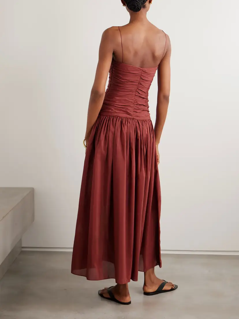 Matteau Gathered Organic Cotton And Silk-blend Midi Dress | Thumbnail 3 Matteau Gathered Organic Cotton And Silk-blend Midi Dress | Thumbnail 3
