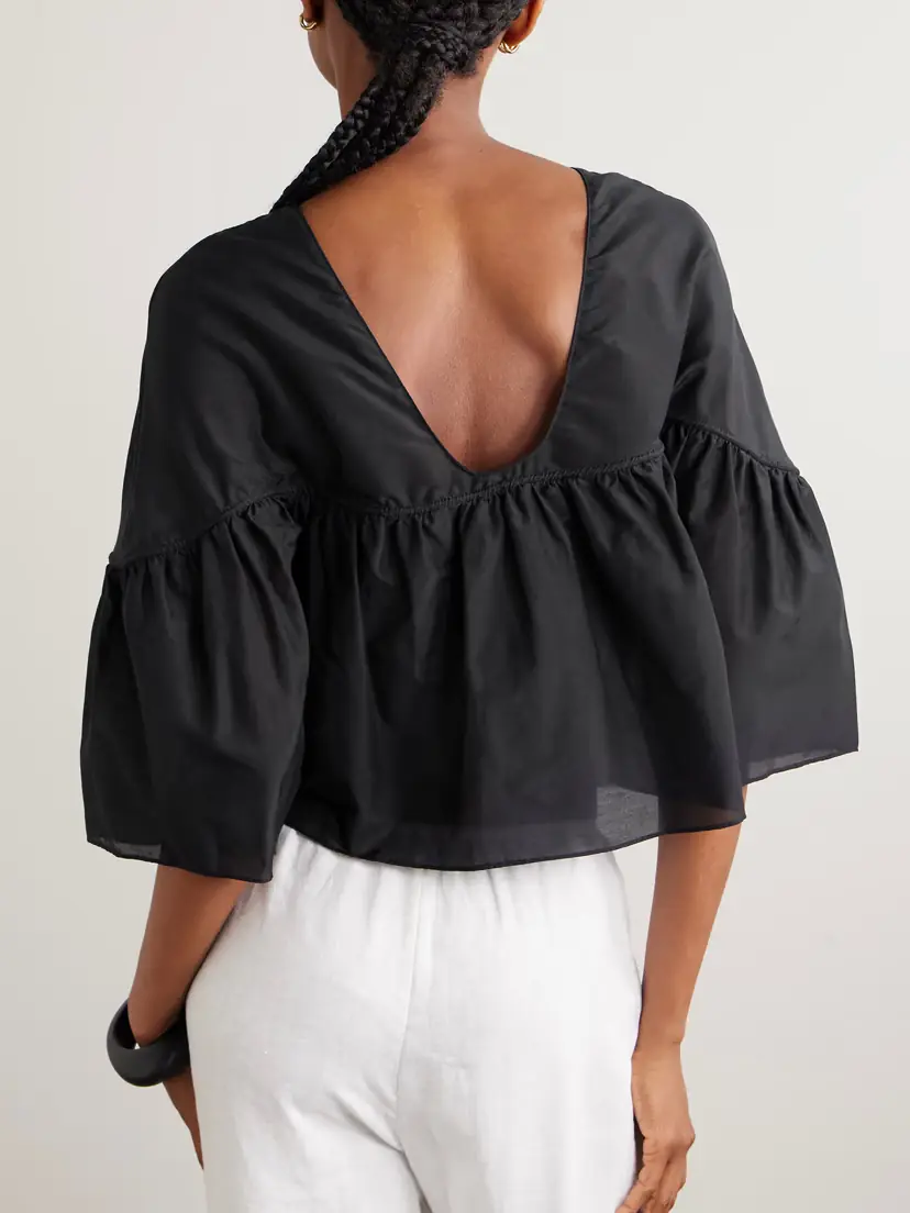 Matteau Gathered Organic Cotton And Silk-blend Blouse | Thumbnail 3 Matteau Gathered Organic Cotton And Silk-blend Blouse | Thumbnail 3