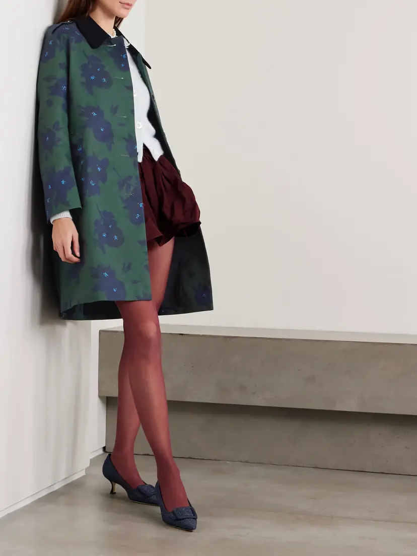 SHUSHU/TONG Velvet-trimmed Floral-print Woven Trench Coat | Thumbnail 2