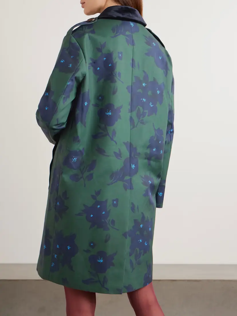 SHUSHU/TONG Velvet-trimmed Floral-print Woven Trench Coat | Thumbnail 4